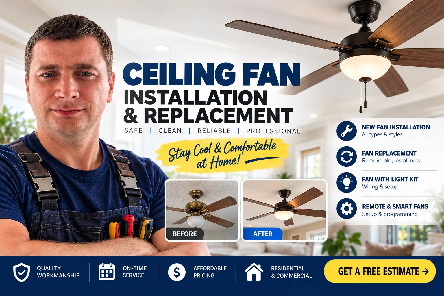 Work photo for Ceiling Fan or Light Fixture Remove & Replace Service $150